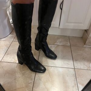 Vegan Leather Block-heel Knee-High Boots